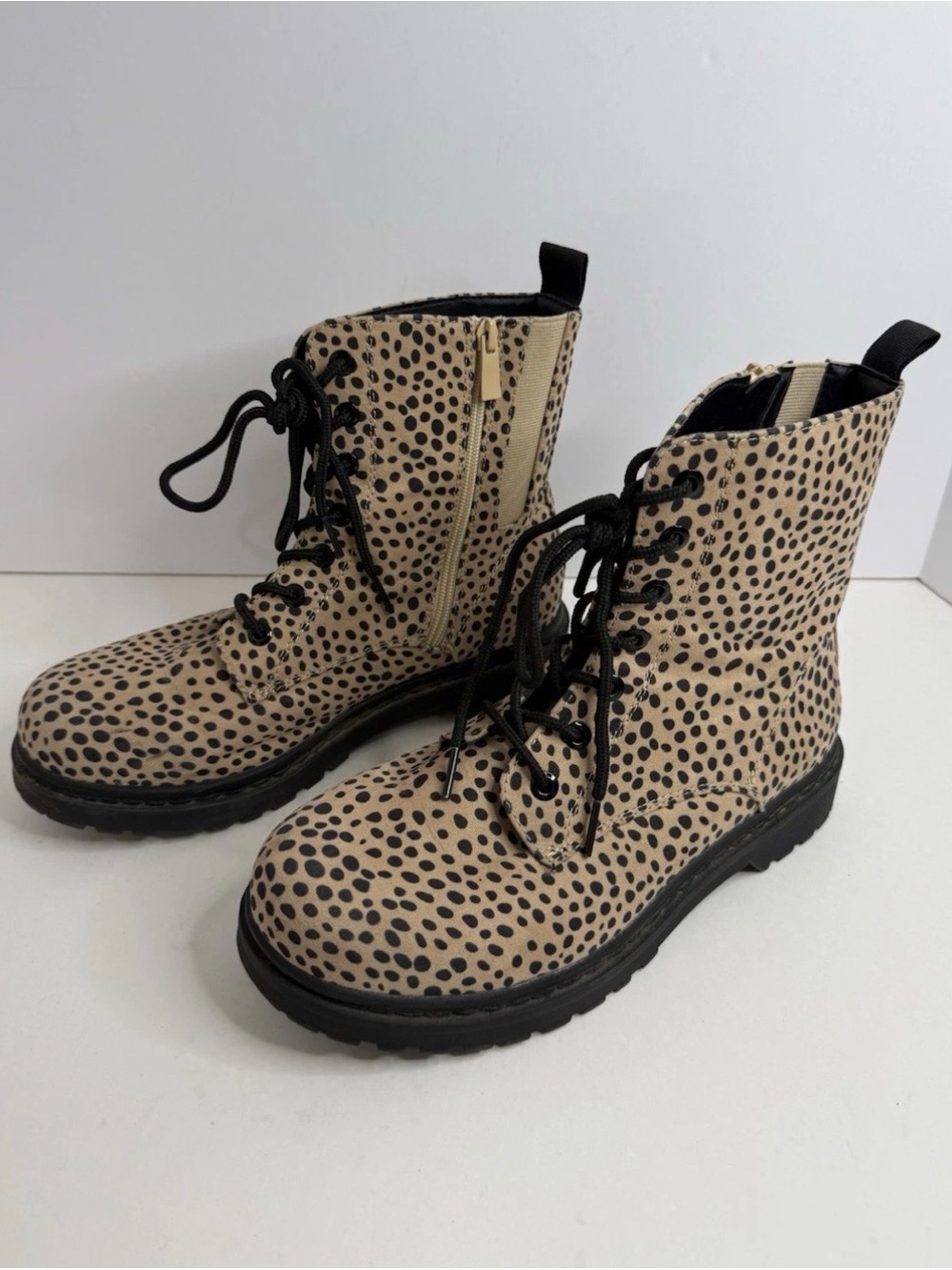 Torrid Leopard Print Combat Boots 9.5WW Wide Width Lace Up Side Zip 13669726